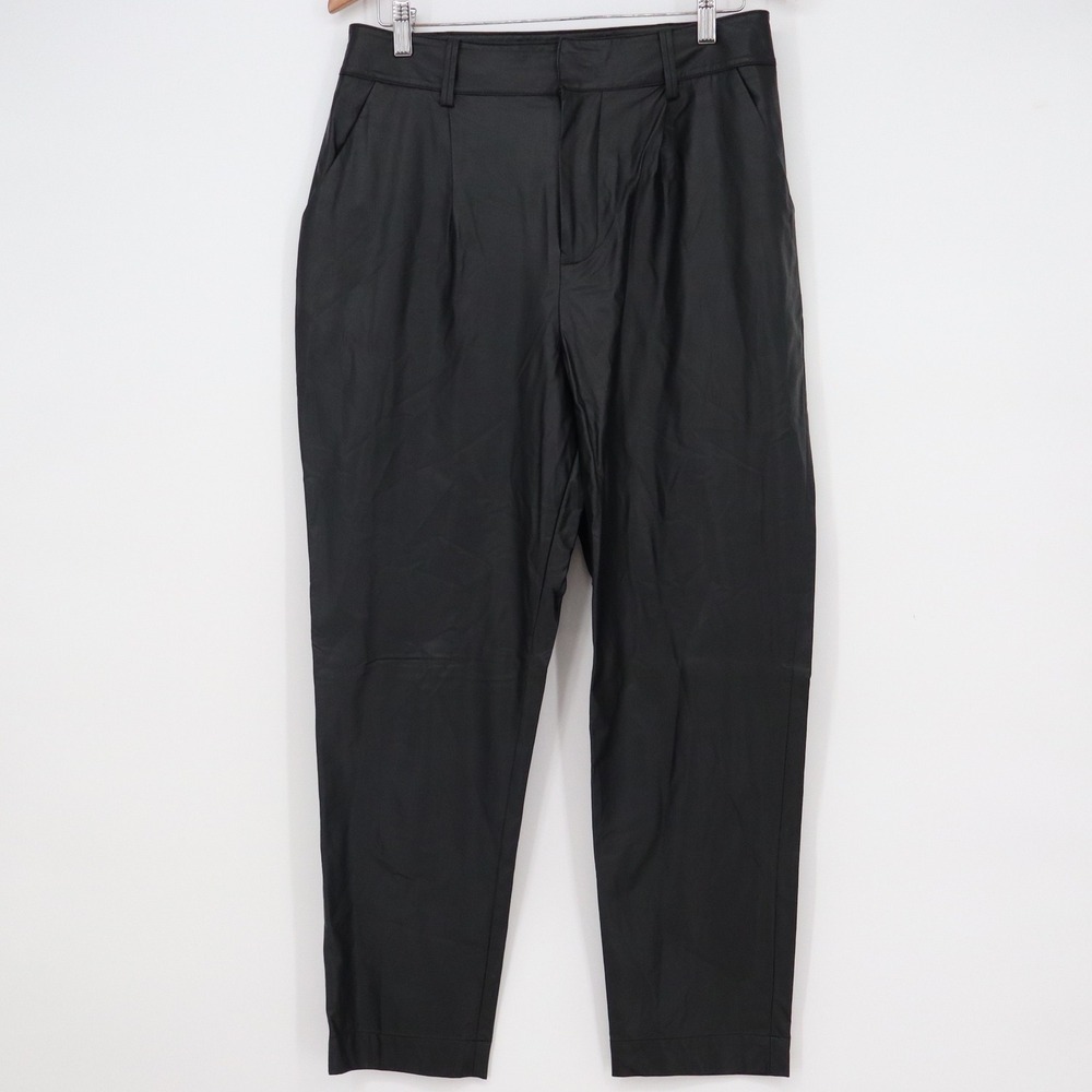 Prologue Black Faux Leather Pleated Tapered Trousers Size 10 High Rise